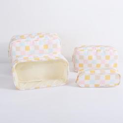 Travel Toiletry Bag Manufacturers Direct Supply Custom Makeup Pouches Checkered Printing Logo Design Nylon Cosmetic Bags Purses
