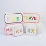 Bright Multi-color Custom DIY Embroidery Letter Patches Gold Zipper Zip Cute Style Natural Pouch Travel Canvas Cosmetic Bag