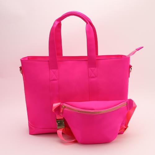 Fashion Large Capacity Shopping Bags Nylon Hot Pink Folding Waterproof Shoulder Tote Bag Travel Beach Bags