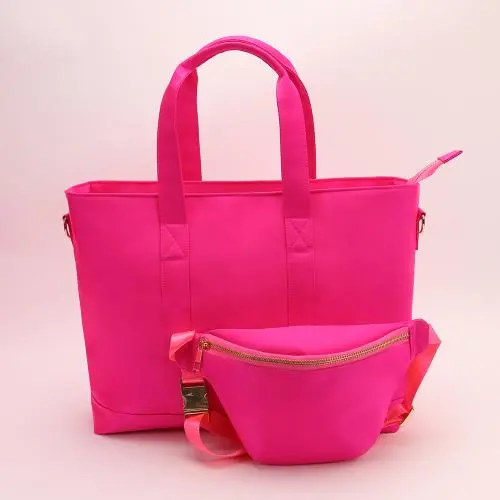 Fashion Large Capacity Shopping Bags Nylon Hot Pink Folding Waterproof Shoulder Tote Bag Travel Beach Bags