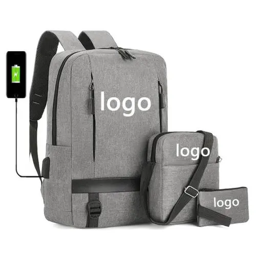 ZR882 Laptop Bag Set Print Logo Wholesale Men Casual Computer Waterproof School Rucksack Bag Polyester Laptop Backpack Schoolbag