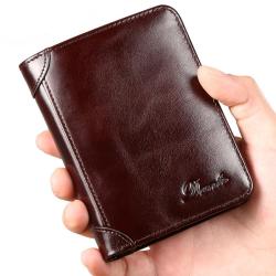 Vintage Men Genuine Cow Leather Wallets Organizer Card Holders Casual Fashion Style Short Cowhide Leather Clutch Wallet