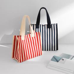 China factory custom high quality portable canvas shopping handbag striped tote bag