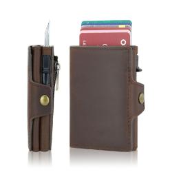 Expandable RFID Blocking Minimalist Metal Pop Up Wallet Slim Aluminum Card Holder Wallet for Men Eject Leather Card Holder