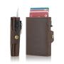 Expandable RFID Blocking Minimalist Metal Pop Up Wallet Slim Aluminum Card Holder Wallet for Men Eject Leather Card Holder