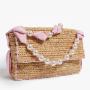 2023 New Arrival Summer Beach Straw Ladies Shoulder Bags With Pearl Chain Pink Fashion Custom Logo Womens Shoulder Bags