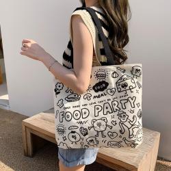 HR649 Women Canvas Cloth Tote Shopping Bag Fashion Ladies Casual Shoulder Bags Cute Graffiti Simple Versatile Women's Bag