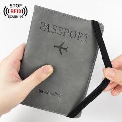 HR244 Strap PU Leather RFID Passport Bag Anti Theft Clip ID Portable Bank Card Holder Daily Matching Solid color Wallet Clip