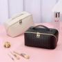 Factory wholesale Square grid woven tone retro makeup bag PU leather large capacity multi function Cosmetic bag makeup bag