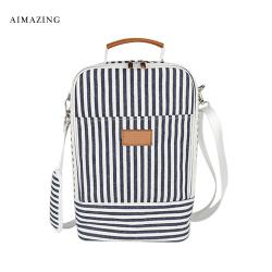 Custom Logo Reusable Wine Bags Travel 2 Bottle Stripes Wine Carry Bag for Wine