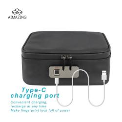 Smell Proof Fingerprint Lock Case PU Leather Odor Proof Case With Fingerprint Lock with Activated Carbon Lining