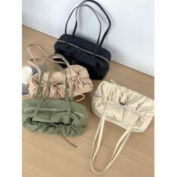 New Style Simple Big Nylon Hand Bag Zipper Women Tote Bags Handbag Fashionable Casual Lady Drawstring Ruched Shoulder Bag