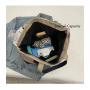 HR721 Women's Tote Bag Contrast Patchwork Canvas Pocket Fashion Underarm Bag Comfortable Shoulder Girl Vacation Shopping Bag