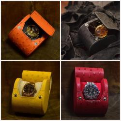 Customized Luxury Real Genuine Ostrich Skin Leather Watch Boxes Case Travel Portable Mini Single Watch Storage Case Custom