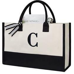 Gelory Customized Letter Logo Oversized Cotton Canvas Tote Initial Gifts Beach Bag Recycled Monogrammed Women Tote Bags