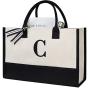 Gelory Customized Letter Logo Oversized Cotton Canvas Tote Initial Gifts Beach Bag Recycled Monogrammed Women Tote Bags