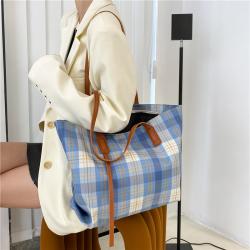 Top Sale Niche Students Canvas Bag Women Large Capacity Zipper Plaid Shoulder Tote Bag