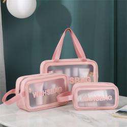 Portable Gift Makeup Holiday Pvc Wash Bag Three Piece Set Transparent PU Matte Storage Large Capacity for Women