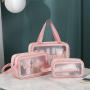 Portable Gift Makeup Holiday Pvc Wash Bag Three Piece Set Transparent PU Matte Storage Large Capacity for Women