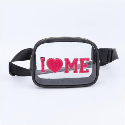 Keymay Multi-color Personalized Embroidery Letter Patches Stadium Approved Clear Bum Bag PVC Belt Bag Clear Fanny Pack Waist Bag