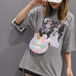 Wholesale cartoon unicorns plush toy backpack Girls' dressing mobile phone coin purse shoulder oblique span plush small bag