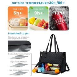 LOVEVOOK Quilted Large Capacity 15.6 Inch Work Business Laptop Bag with Insulated Lunch Compartment Lunch Tote Bag for Women