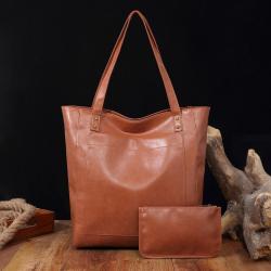 Women's Soft Leather Hand Bags Oil Wax Leather Large Capacity Single Shoulder Bags Classic Tote Bag Set Pocket PU Leather Ladies