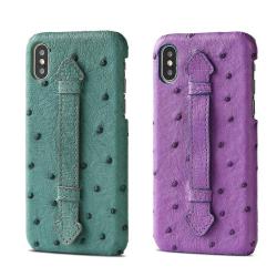 Custom Logo Multiple Color Genuine Ostrich Skin Leather Mobile Phone Case  Cover for iPhone With Handle