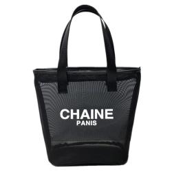 Small Fragrant Wind Mesh Tote Bag Black and White Letter Hollow Breathable Cosmetic Bag Portable Bag