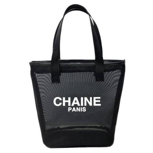Small Fragrant Wind Mesh Tote Bag Black and White Letter Hollow Breathable Cosmetic Bag Portable Bag