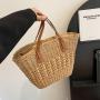 2024 simple hollow out paper straw woven bags casual fashion shoulder beach bag simple generous woven handbag women's bag