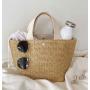 Eco-Friendly Straw Woven Handbag Custom Pattern with Letter Ladies Casual Summer Beach Tote Bag with Handles for Women