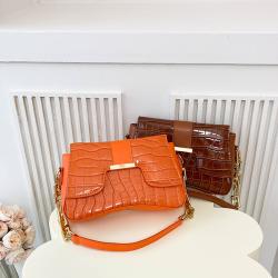 Ins Popular Fashion Small Bag Female Personality Patent Leather Crocodile Print Acrylic Chain One Shoulder Underarm Bag Tide