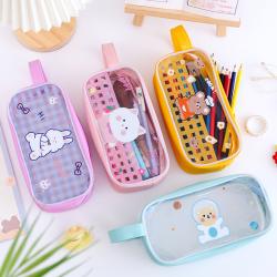 New hand painted cartoon stationery storage bag PVC transparent waterproof portable portable pencil cases