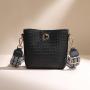 New woven pu leather tote bag lock buckle bucket bag fashion large capacity single shoulder crossbody bag for women