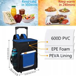 Large Beach Picnic Supermarket Insulated Storage Tote Trolley Food Travel Cooler Backpack Bag With 4 Wheels