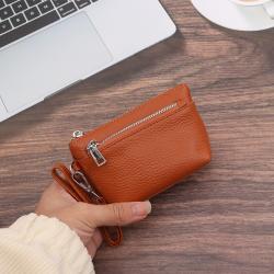 Hand Held Small Wallet With Multiple Card Slots Keychain Coin Coin Bag For Women Genuine leather with lychee pattern