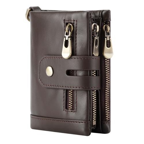 Anti Theft Men Card Holder Wallet Double Zipper luxury Mens Bags Cowhide Multifunctional Cartera De Hombre