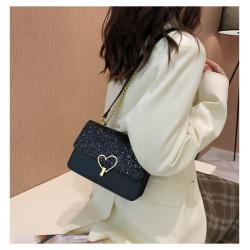 2022 Lady Designer Bags Colorful Glitter Coated Flap Turn-lock Purse Fashion Golden Heart Hardware Strap Sling Messenger