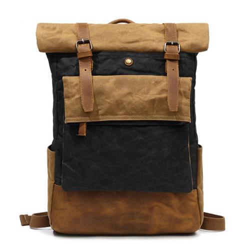 Factory Wholesale outdoor retro travel bag Crazy Horse Leather Casual bags school work Men's Shoulder Oil Waxed Canvas backpacks