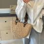 Custom 2024 Beaded handle Straw hand bag Trends Summer Tote Bags Vacation Handbags for Women Woven Basket Straw Beach Bag