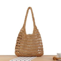 2024 New summer style women's straw shoulder bag hollow simple tote bag seaside beach large capacity bag for women