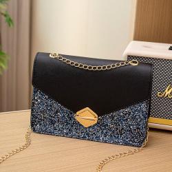 2024 New Fashion Women's Joker PU Shoulder Messenger Bag Wholesale Personalized Sequin Small Square Bag Portable Single Strap