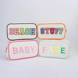 Keymay Custom Personalized Embroidery Letter Cosmetic Bag Travel Organizer Zipper Pouch Canvas Makeup Bag