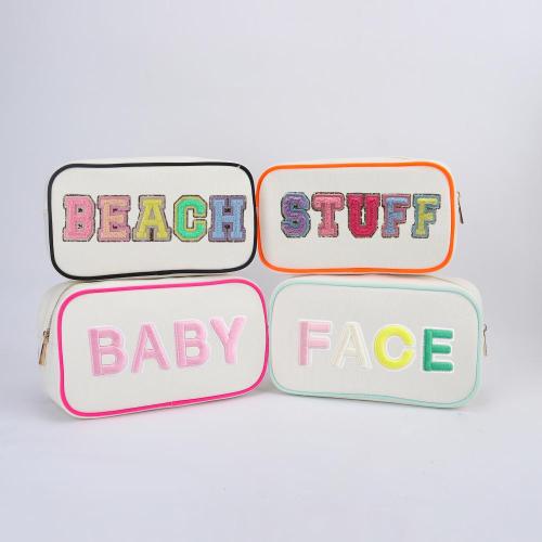 Keymay Custom Personalized Embroidery Letter Cosmetic Bag Travel Organizer Zipper Pouch Canvas Makeup Bag