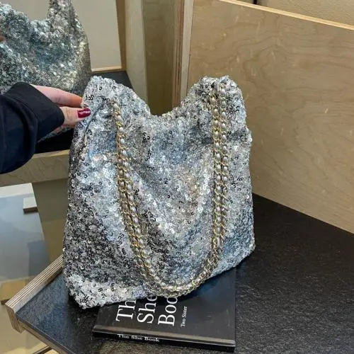 Summer handbag high capacity sequin fabric tote bag fashion bags for women shoulder bag