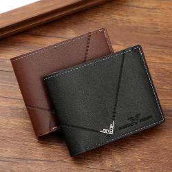 2024 New men's wallet men's short wallet simple fashion multi-card space lychee grain horizontal splicing leather wallet
