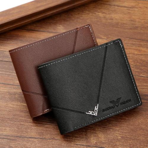 2024 New men's wallet men's short wallet simple fashion multi-card space lychee grain horizontal splicing leather wallet