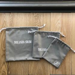 Custom Logo Printed Grey Cotton Linen Drawstring Pouch Cotton Linen Gift Packing Bag