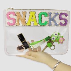 Keymay RTS DIY Personalized Alphabet Chenille Letter Patches Clear Zipper Pouch Cosmetic Bag Transparent Cosmetic Bag Makeup Bag